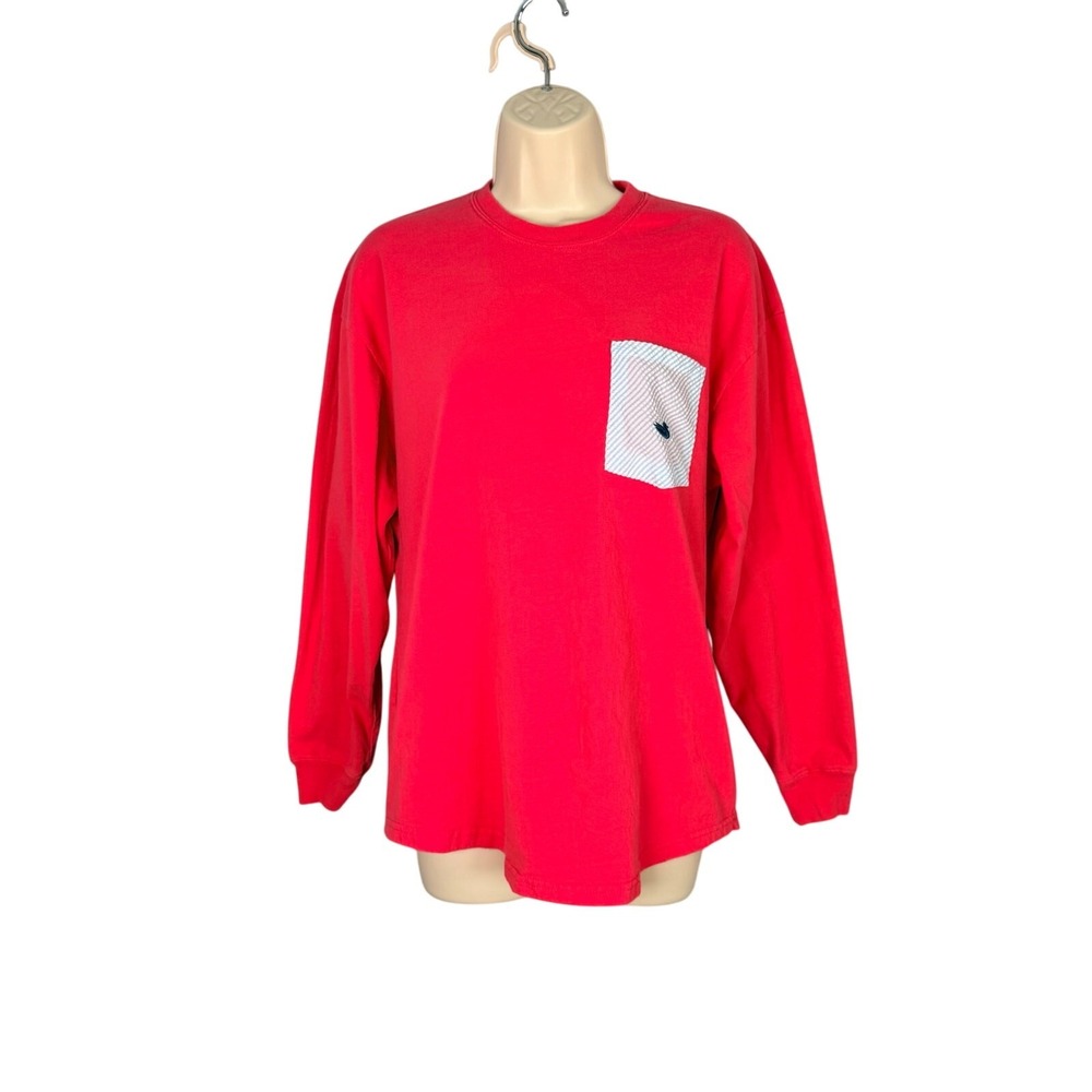 Southern Marsh T-shirt XS Pink Long Sleeve Seersucker Pocket Dropped Shoulder